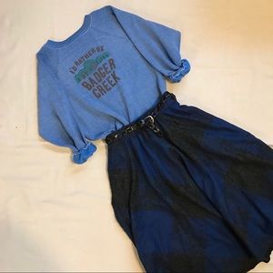 Blue Plaid Wool Skirt Full Vintage 1970s JCPenney